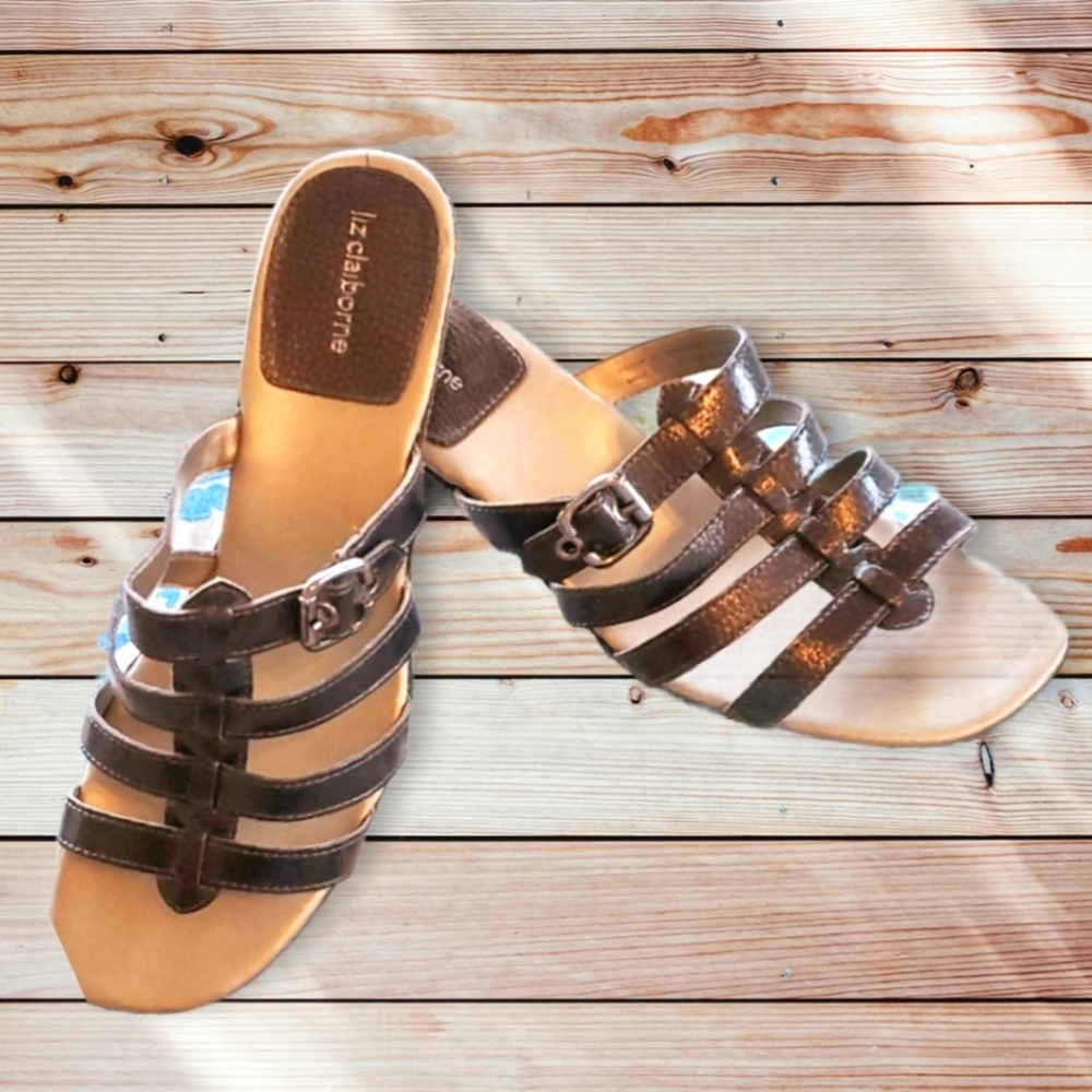 Liz Claiborne Strapy Slide Sandals Dk. Brown 10M